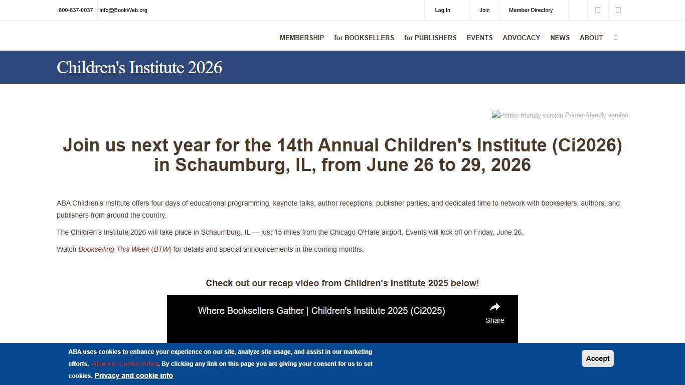 Children's Institute 2026 | the American Booksellers Association