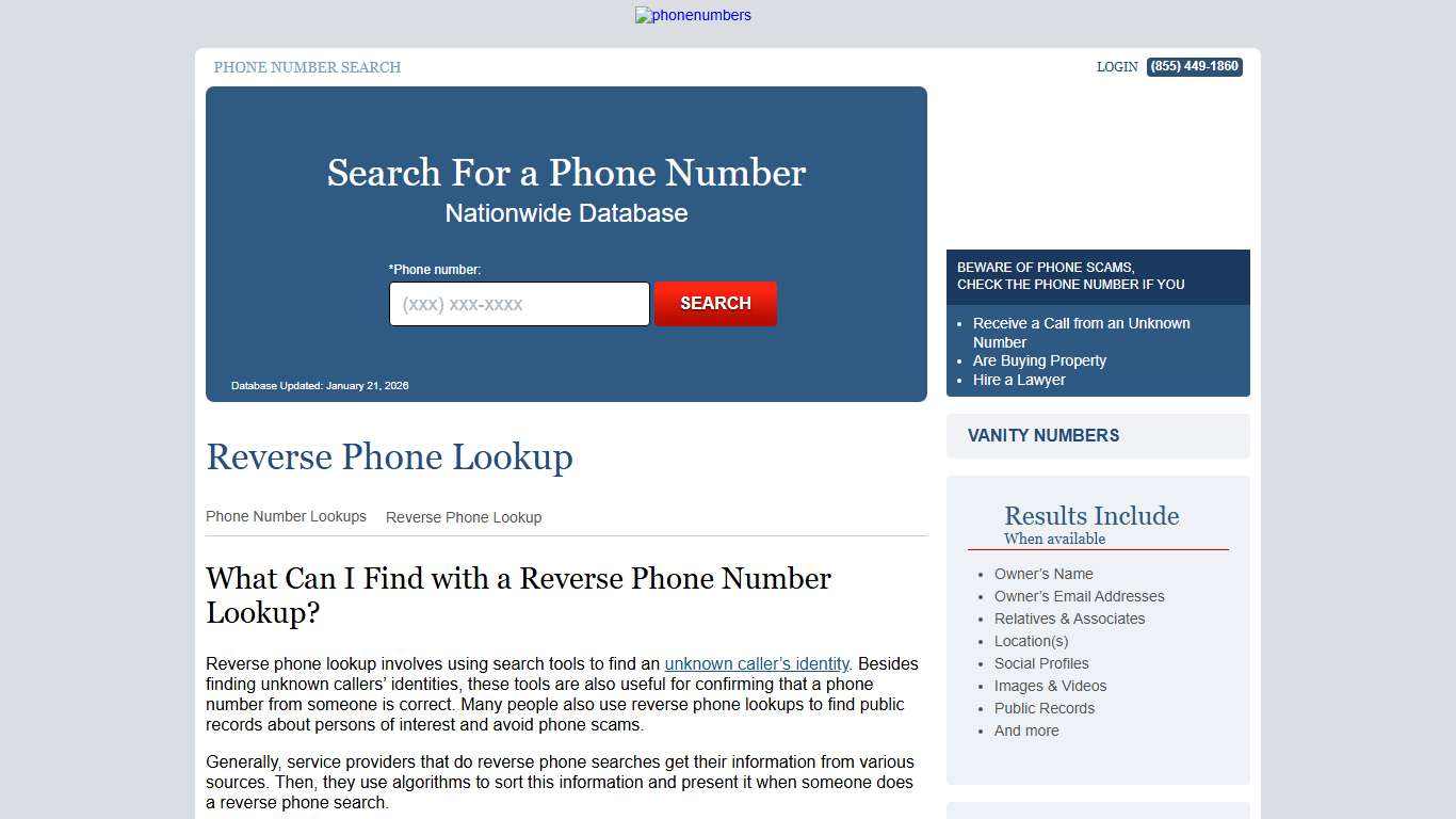 Reverse Phone Lookup | PhoneNumbers.org